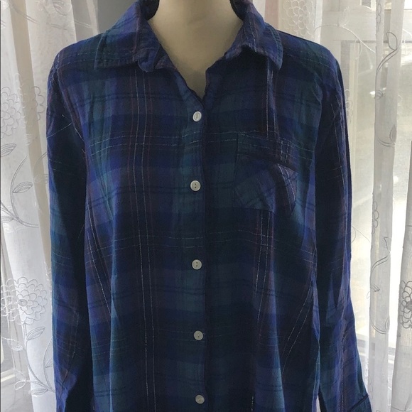 Flannel plaid longsleeve shirt pajamas blue XL - Picture 1 of 9